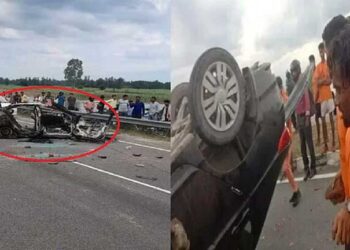 डंपर ने कांवड़ियों को कुचला, दो की मौत, भीड़ ने कार में लगाई आग