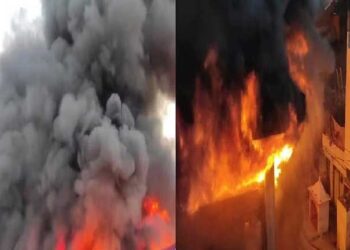 कानपुर में कपड़े के गोदाम में लगी भीषण आग