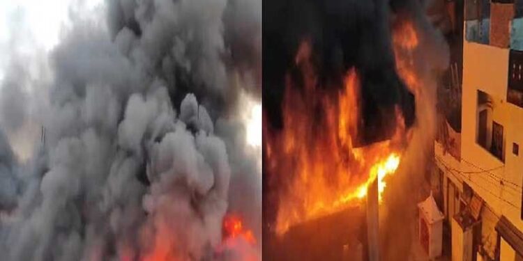 कानपुर में कपड़े के गोदाम में लगी भीषण आग