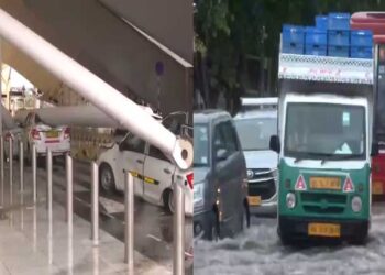 दिल्ली में बारिश के बीच IGI एयरपोर्ट के टर्मिनल-1 पर गिरी छत