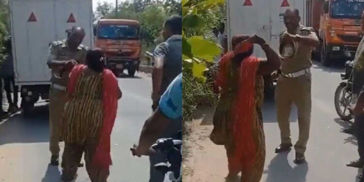 ٹریفک پولیس کی خاتون ای رکشہ ڈرائیور کے ہاتھوں چپل سے پٹائی