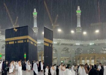 بارش میں بھی کعبہ کا طواف 